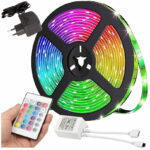 5m RGB LED stripe + fjernkontroll, strømforsyning, vanntett IP67