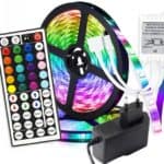 Flerfarget 5m lang RGB LED stripe + fjernkontroll