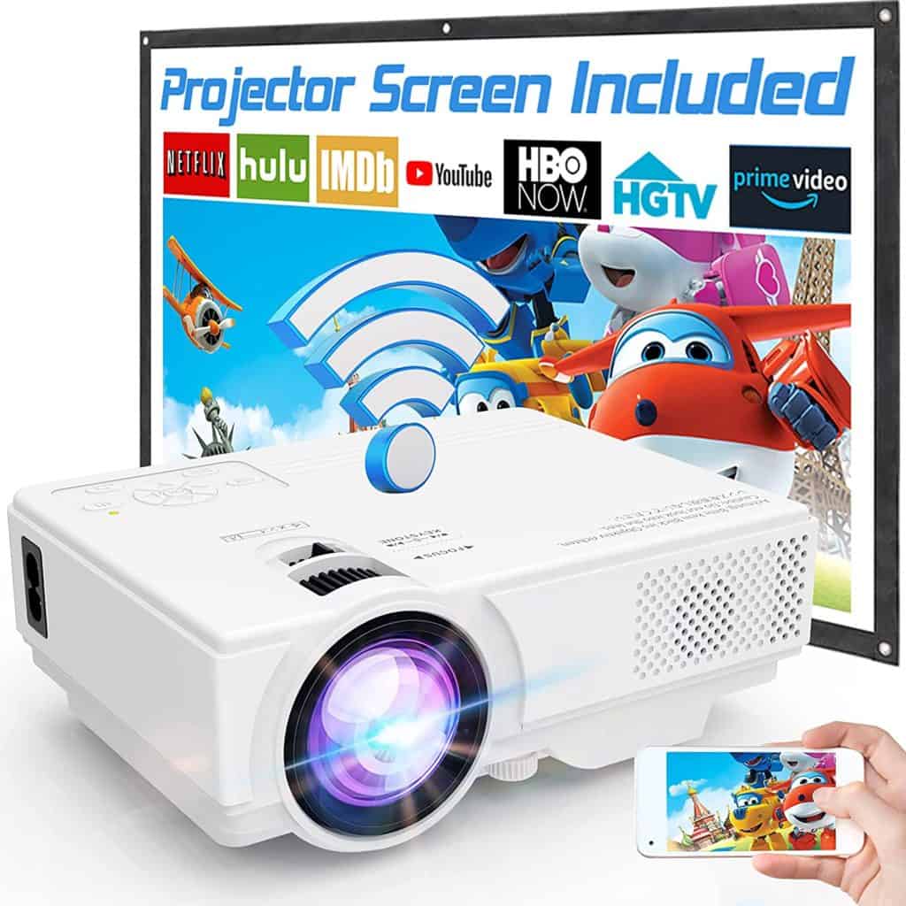 M8-TPA WiFi-projektor med 100 tommers projektorskjerm, Full HD 1080P