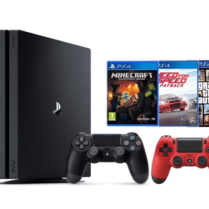 Bundlepakke PlayStation 4 Pro (PS4) 1TB med 2 kontrollere og spill!