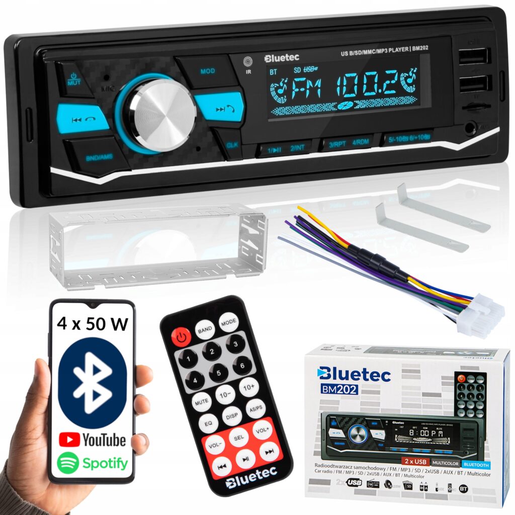 Bluetec bil-radio Bluetooth MP3 USB AUX LCD RGB+