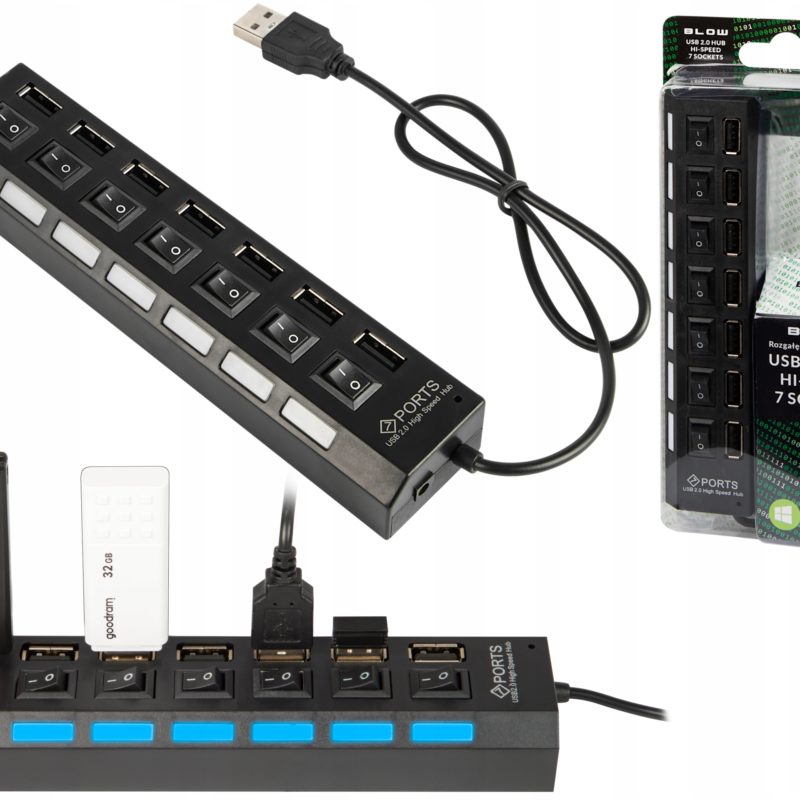 BLOW hub USB splitter, splitter med 7 USB-porter