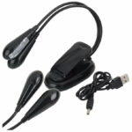 Lampe med klips, 4 LED musikkleser, dobbel klips