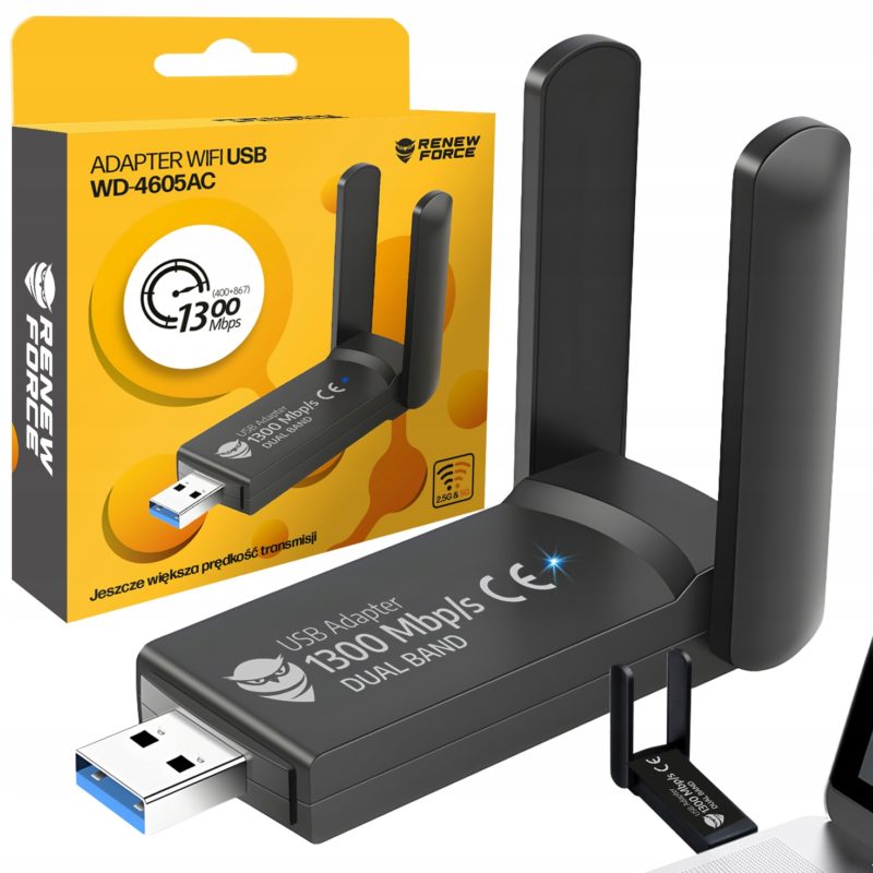 1300 Mbps EKSTERN WI-FI nettverkskortadapter USB 3.0 DUAL 2 Antenner 5GHz