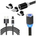 Magnetisk kabel 3i1 USB/Micro/Lightning/Type-C iPhone og Samsung