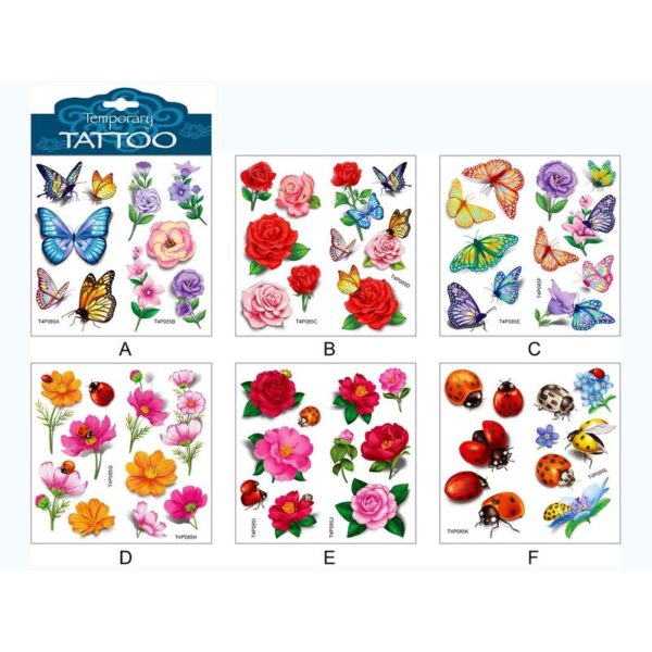 TATOVERING SOMMERFUGLER/BLOMSTER 6 ASS